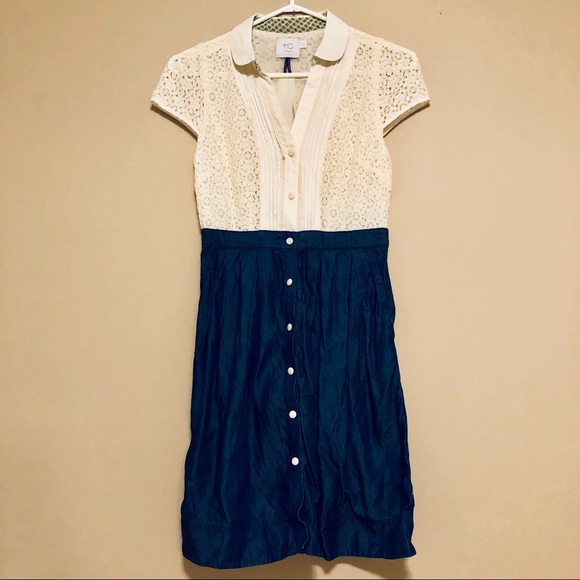 🍀Sale 4/$20 ANTHROPOLOGIE HD in Paris Lace & Chambray Dress - Picture 2 of 11